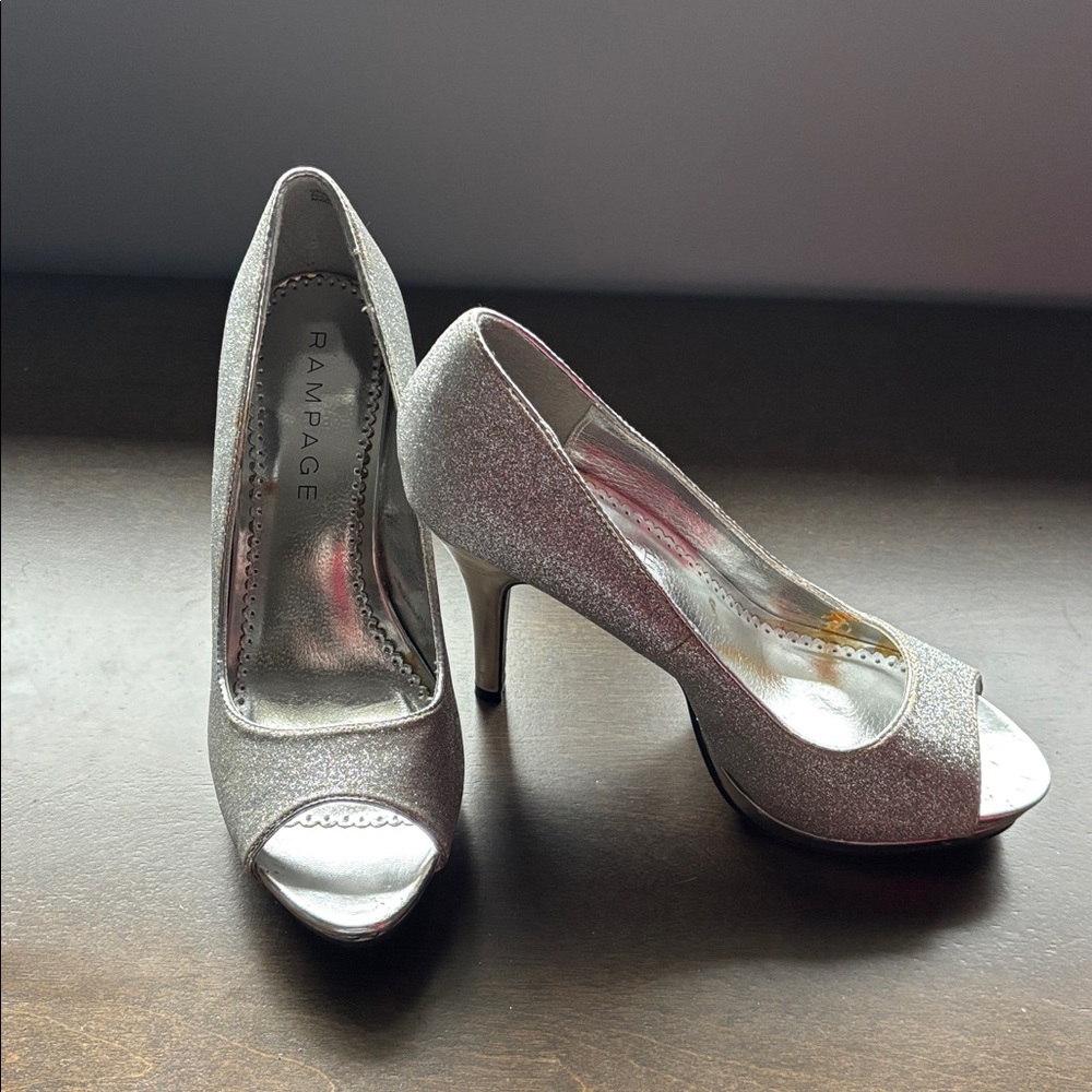 Rampage Glittering Silver Heels size 8